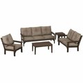 Polywood Vineyard Mahogany / Spiced Burlap 5-Piece Deep Seating Patio Set with Chair Settee and Sofa 633PWSM14601